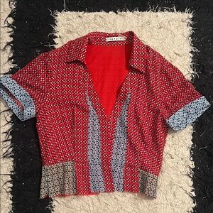 Alice + Olivia Vibrant Red and Blue Blouse